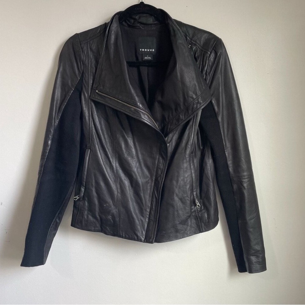 TROUVE MOTORCYCLE JACKET WOMEN'S SMALL FULL ZIP LEATHER COAT